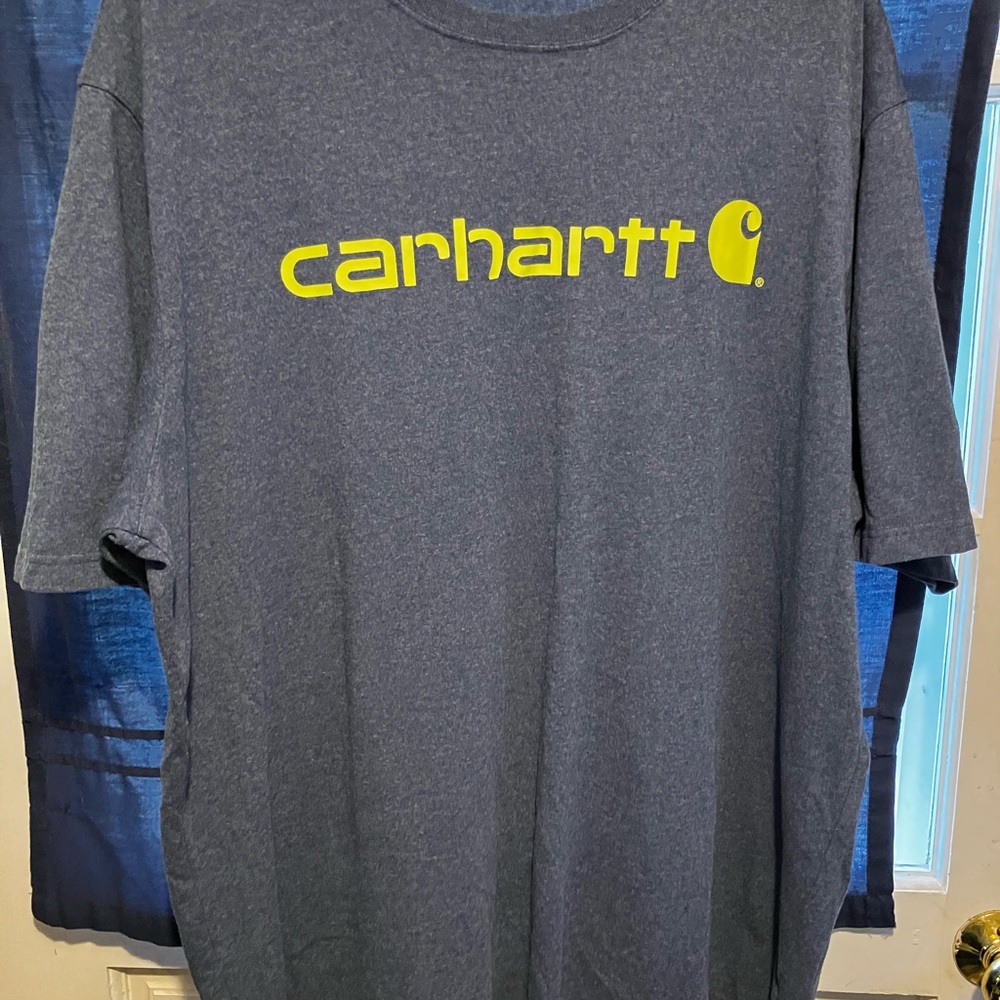 Carhartt Men's Dark Gray Tee with Yellow Logo 2xl
